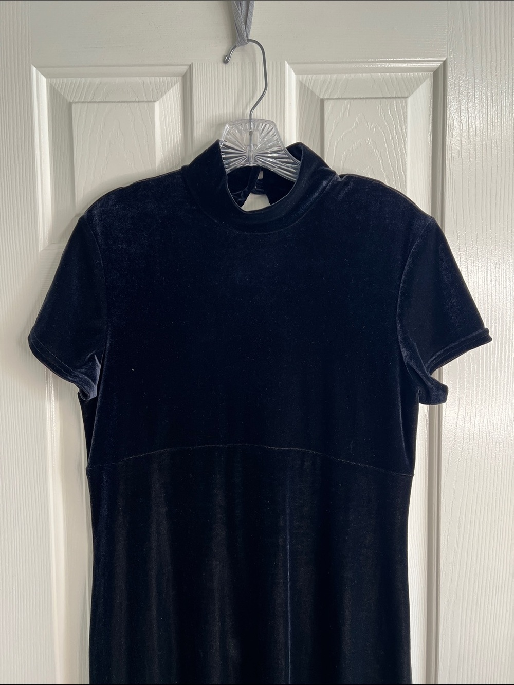 Vintage black velvet mock neck midi dress short sleeve size Large My Michelle - Picture 4 of 8